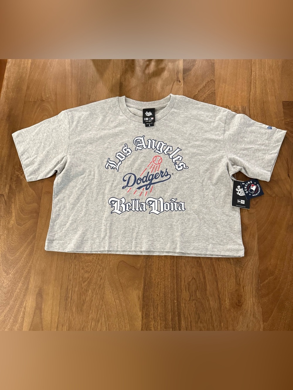Women's New Era Gray Bella Dona x Los Angeles Dodgers Boxy Crop T-Shirt - NWT